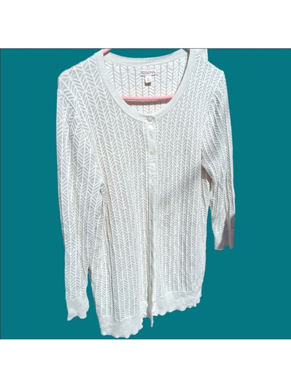 Merona Gray White Cardigan Sweater XL